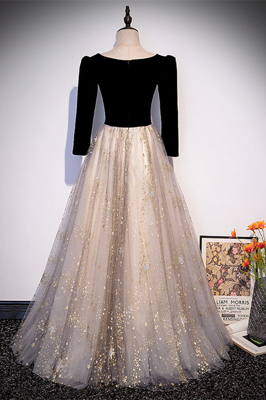 Square Long Sleeves A-Line Two Tone Prom Party Dress