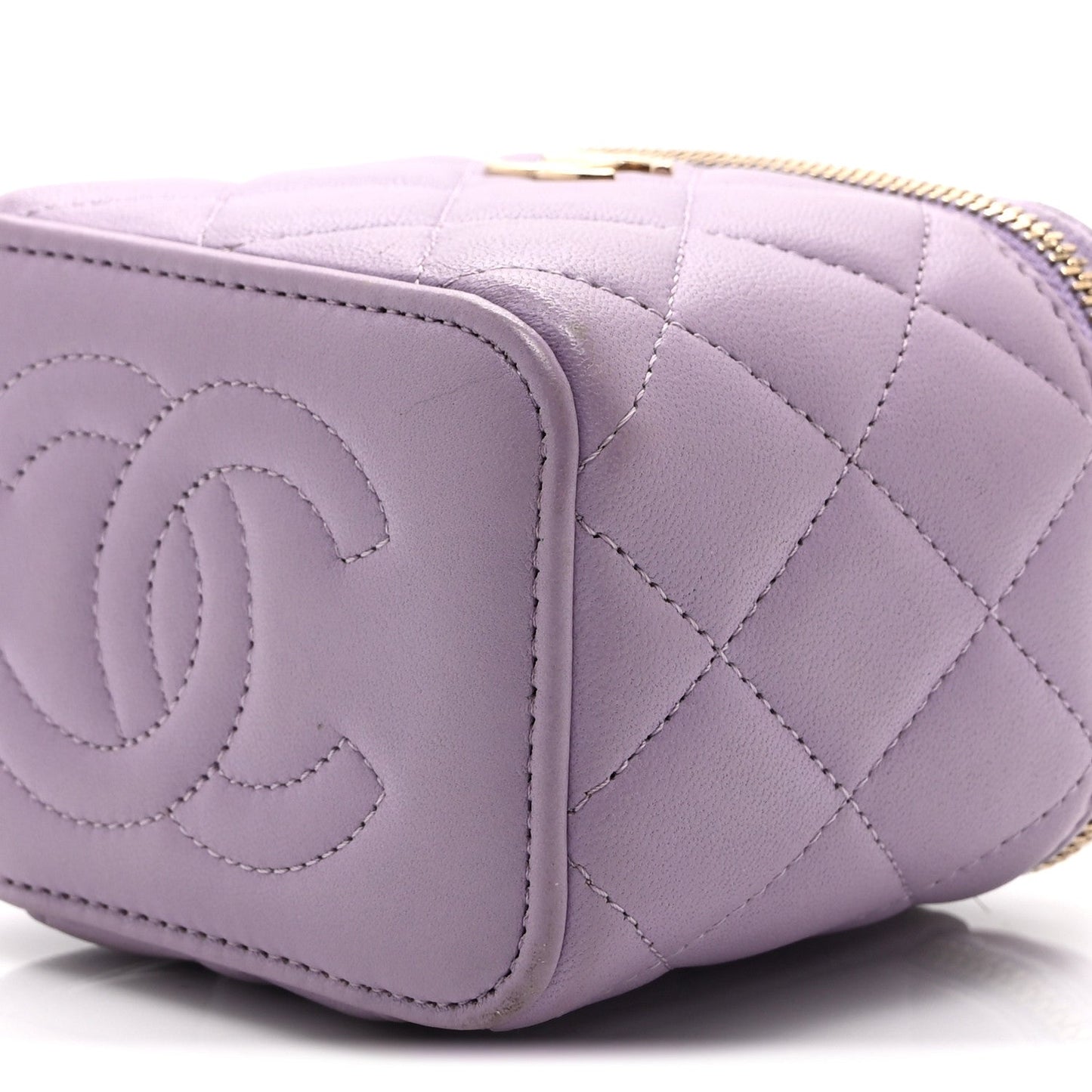 Lambskin Quilted Top Handle Mini Vanity Case With Chain Light Purple