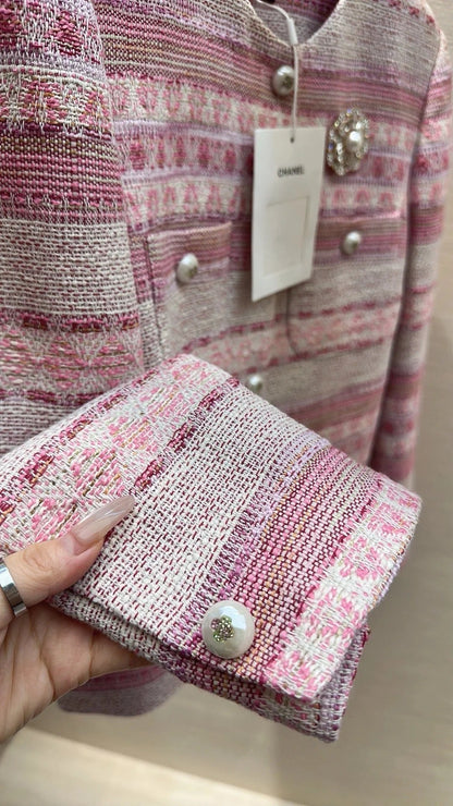Chanel 2026 Jacket Pink White Tweed Fabric