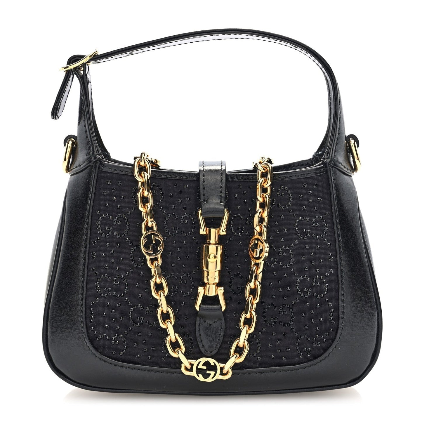 New Canvas Charisma Calfskin Crystal GG Monogram Mini Jackie 1961 Hobo Black