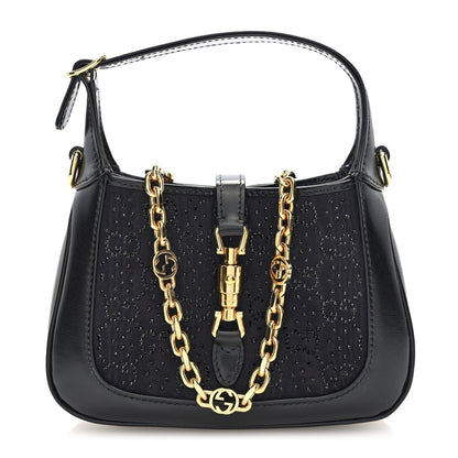 New Canvas Charisma Calfskin Crystal GG Monogram Mini Jackie 1961 Hobo Black