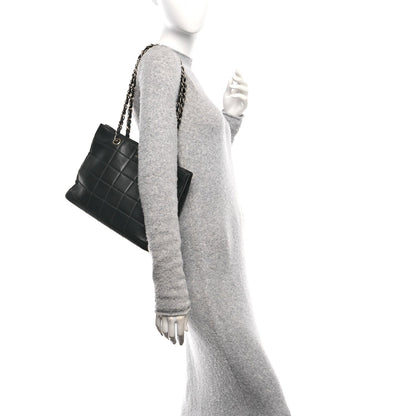 Calfskin Stitched Chocolate Bar Shopping Tote Black