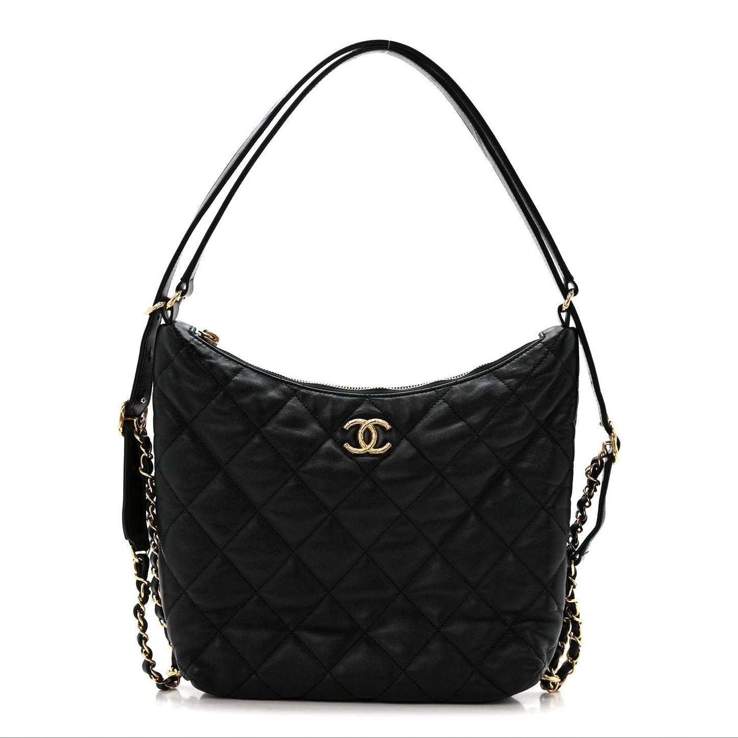 Lambskin Quilted Maxi Hobo Black