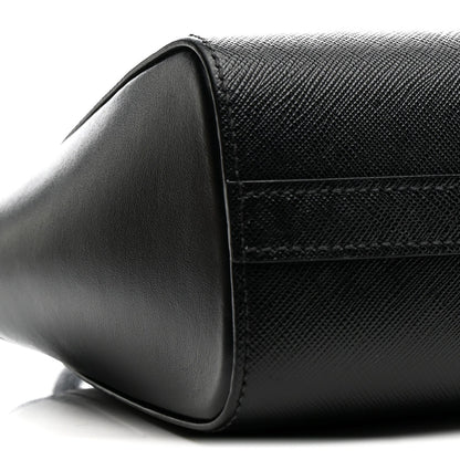 Saffiano Soft Calfskin Mini Zippered Crossbody Tote Black