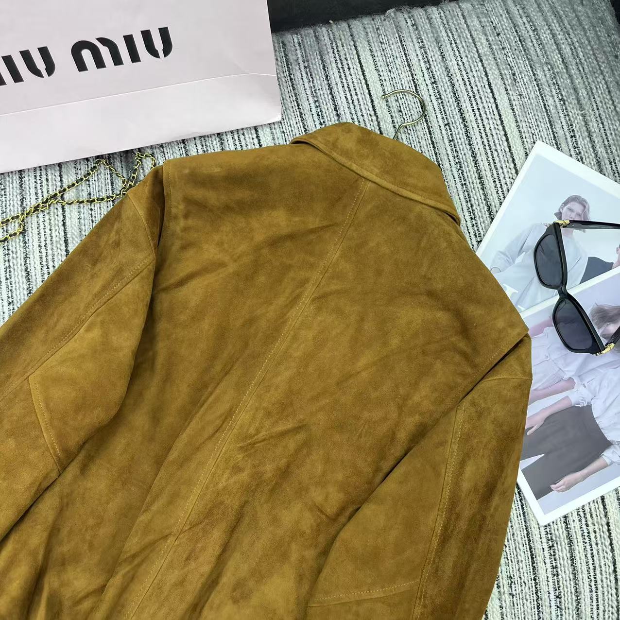 Miu Miu 25 Suede Jacket Brown Yellow 302349