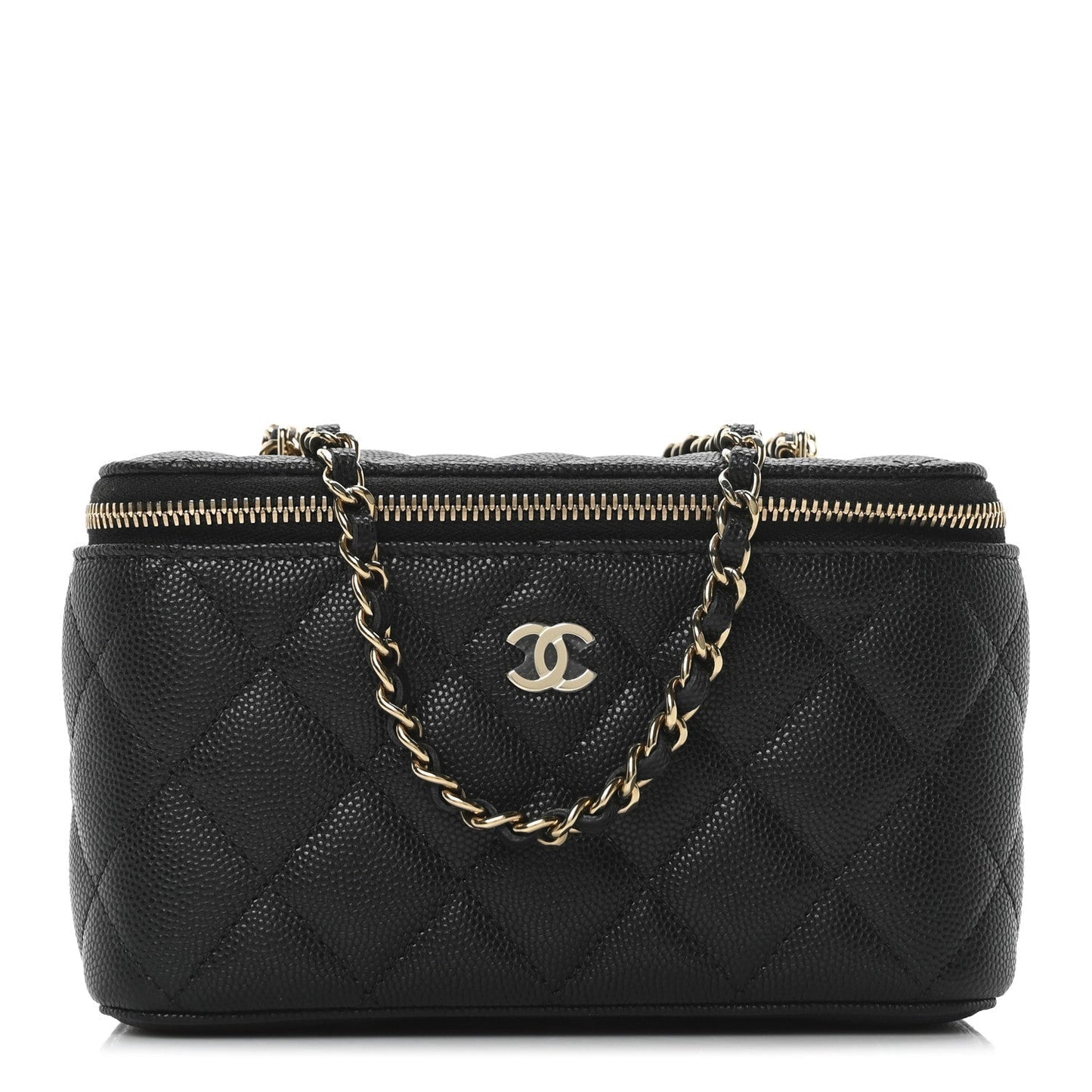 Caviar Quilted Small Vanity Case With Chain Black