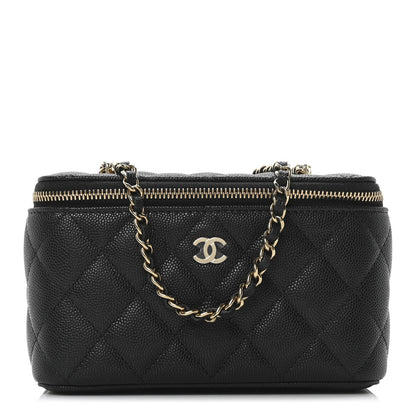 Caviar Quilted Small Vanity Case With Chain Black