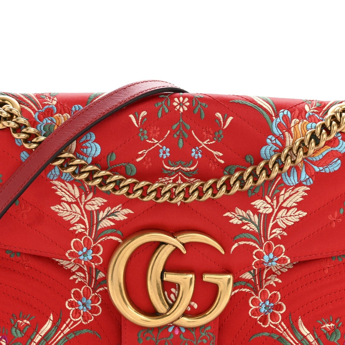 Jacquard Matelasse Floral Medium GG Marmont Shoulder Bag Red