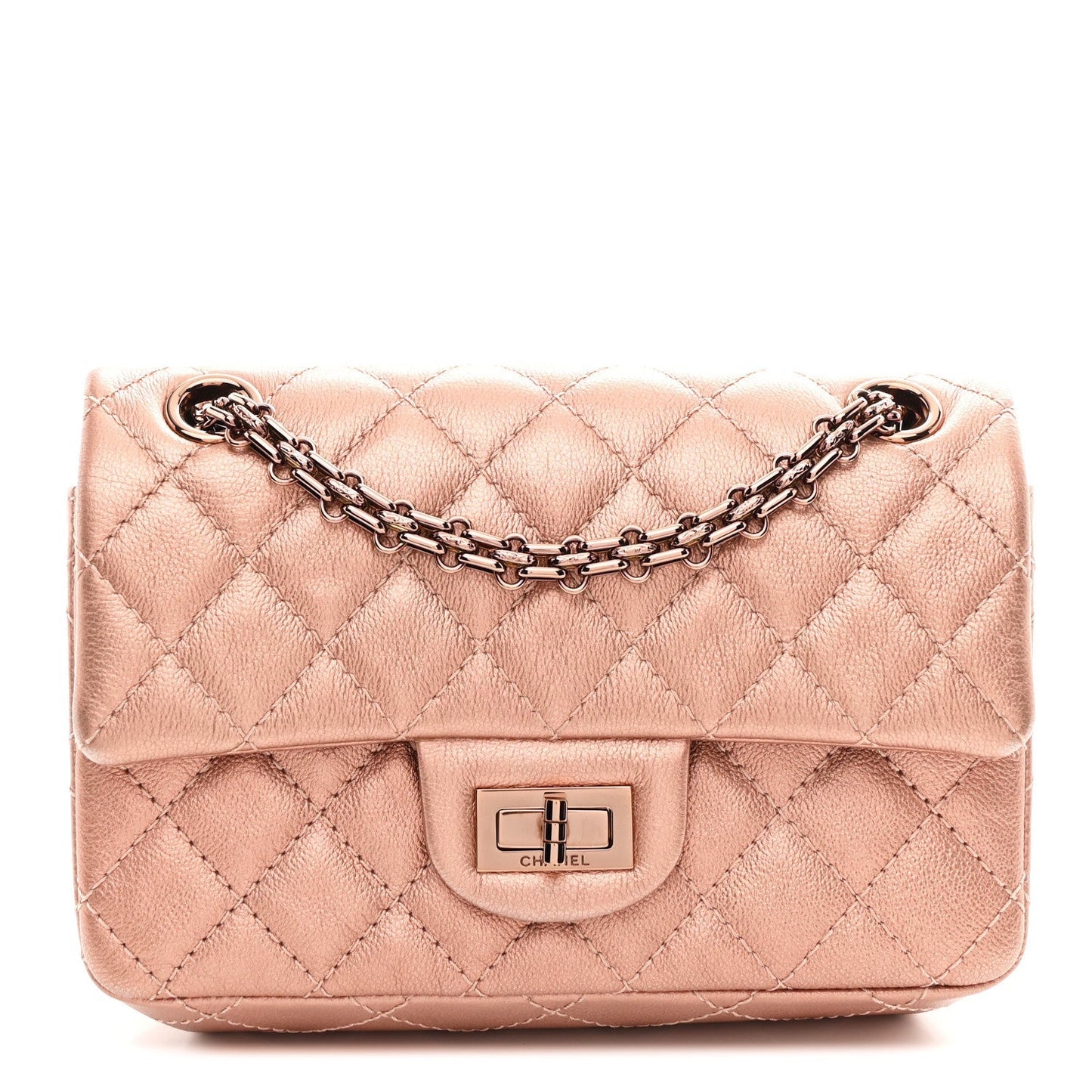 Metallic Grained Calfskin Quilted 2.55 Reissue Mini Flap Copper Pink
