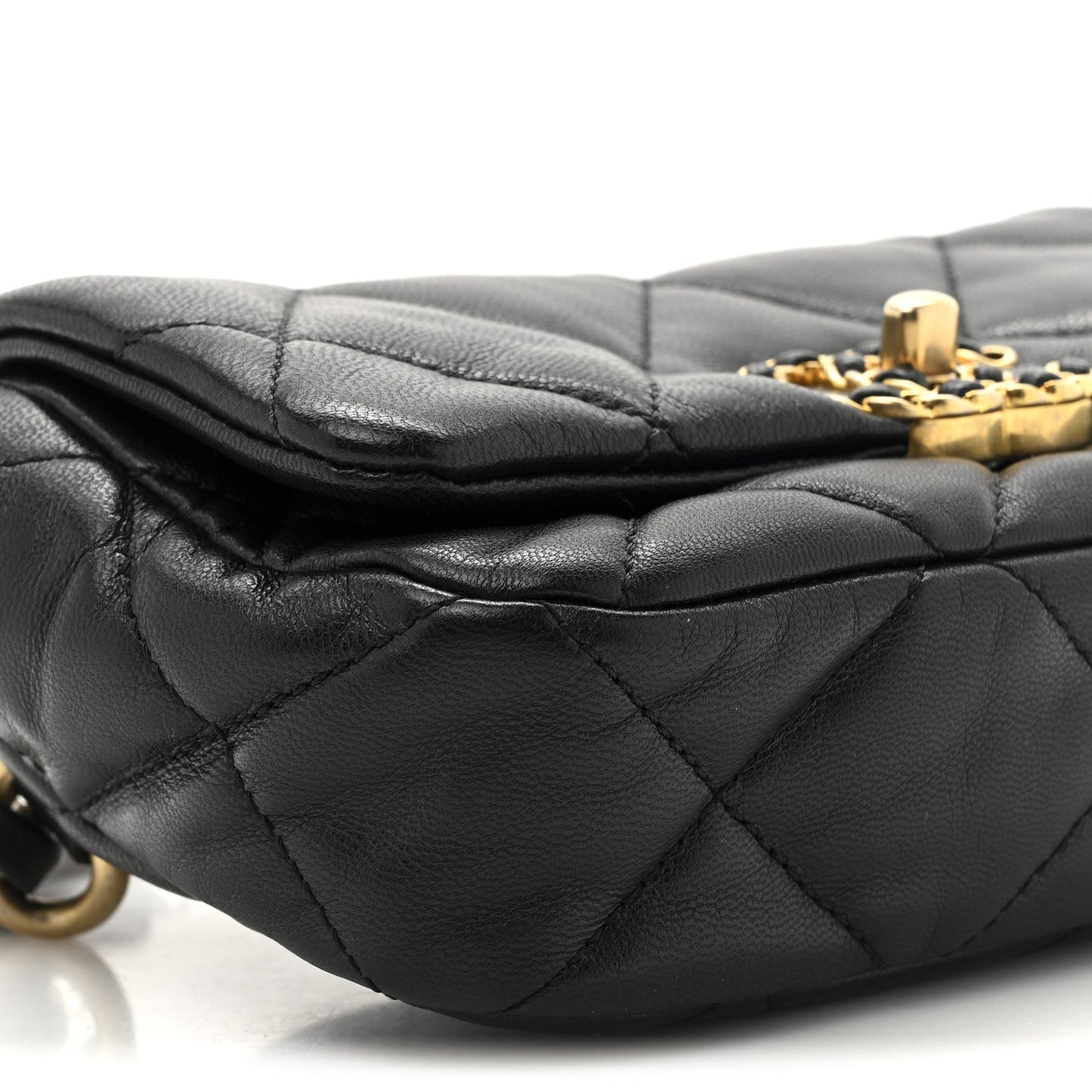 Goatskin Quilted Chanel 19 Waist Bag Black