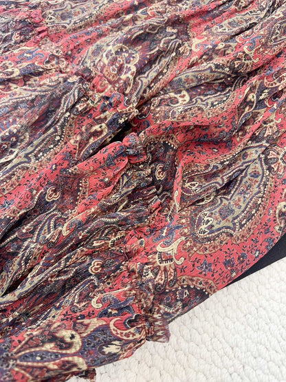 YSL 2025 Printed Skirt Red Silk