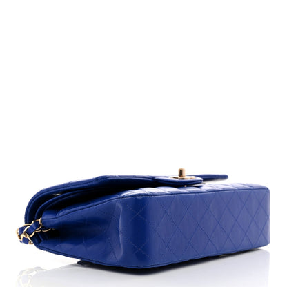 Lambskin Quilted Medium Double Flap Blue
