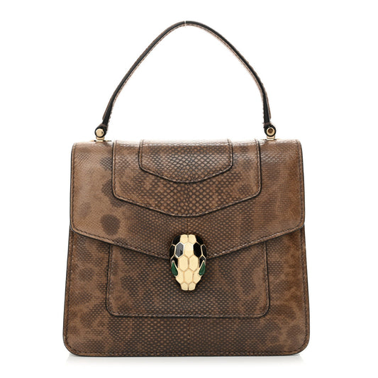 Shiny Karung Serpenti Forever Top Handle Brown