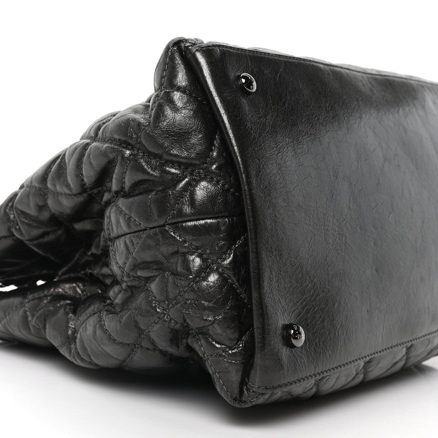 Metallic Aged Calfskin Quilted Small Chain Me Tote Dark Silver