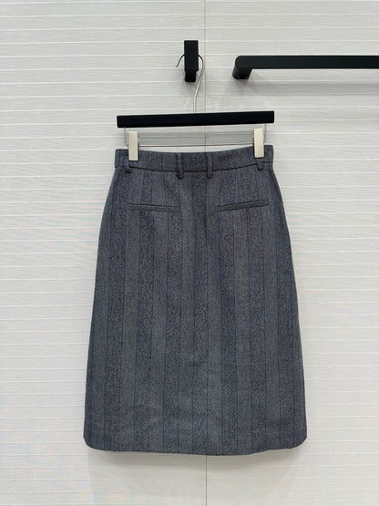 Prada Striped Suit Mid-length Skirt Grey Wool Cotton Polyester