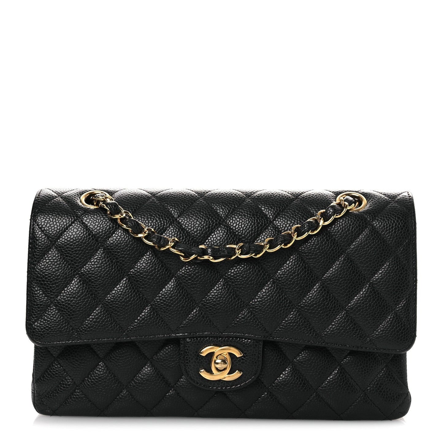 Caviar Quilted Medium Double Flap Black