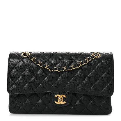 Caviar Quilted Medium Double Flap Black