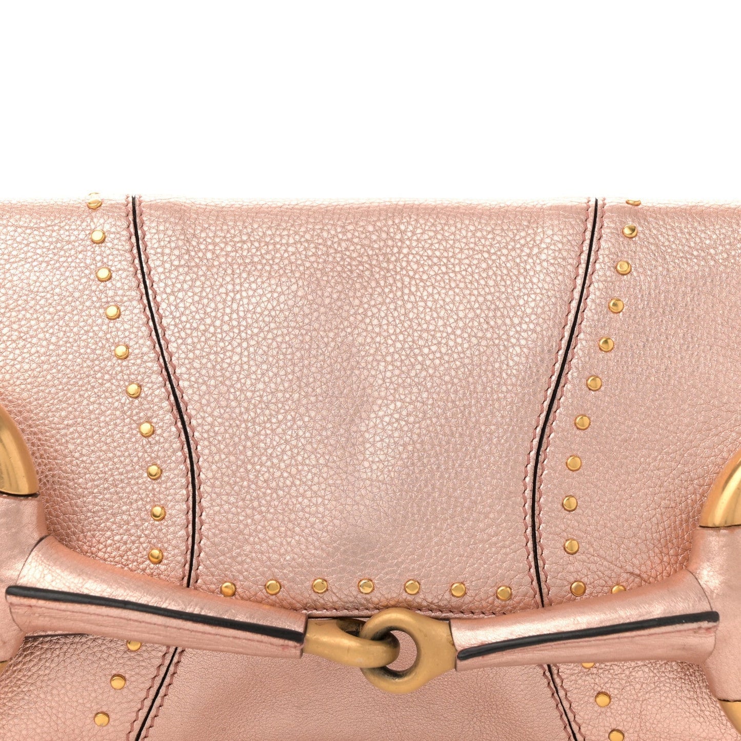 Metallic Calfskin Studded Horsebit Clutch Bag Pink