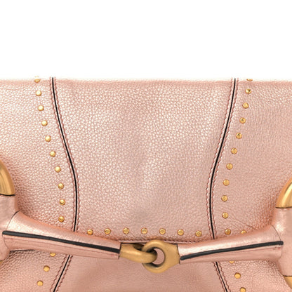 Metallic Calfskin Studded Horsebit Clutch Bag Pink