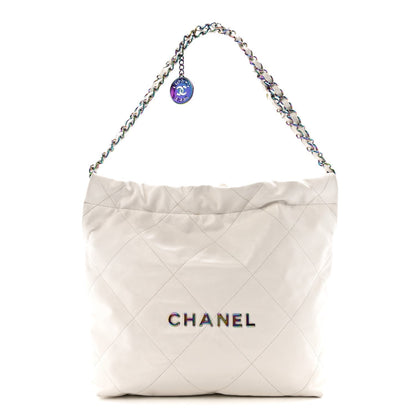 Shiny Calfskin Quilted Small Rainbow Chanel 22 White