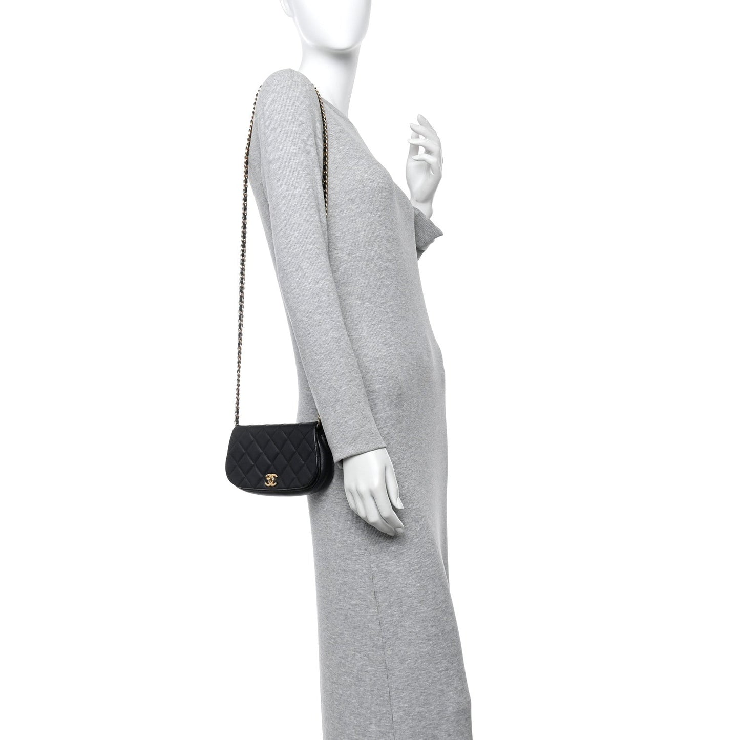 Calfskin Quilted Coco Mail Clutch With Chain Black