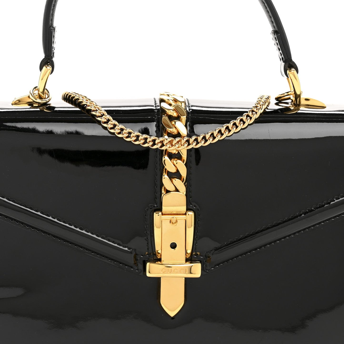 Mousse Top Patent Mini Sylvie 1969 Top Handle Bag Black