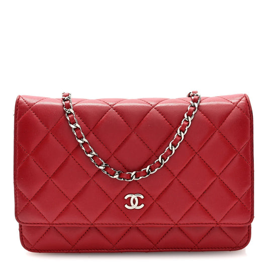 Lambskin Quilted Wallet On Chain WOC Red