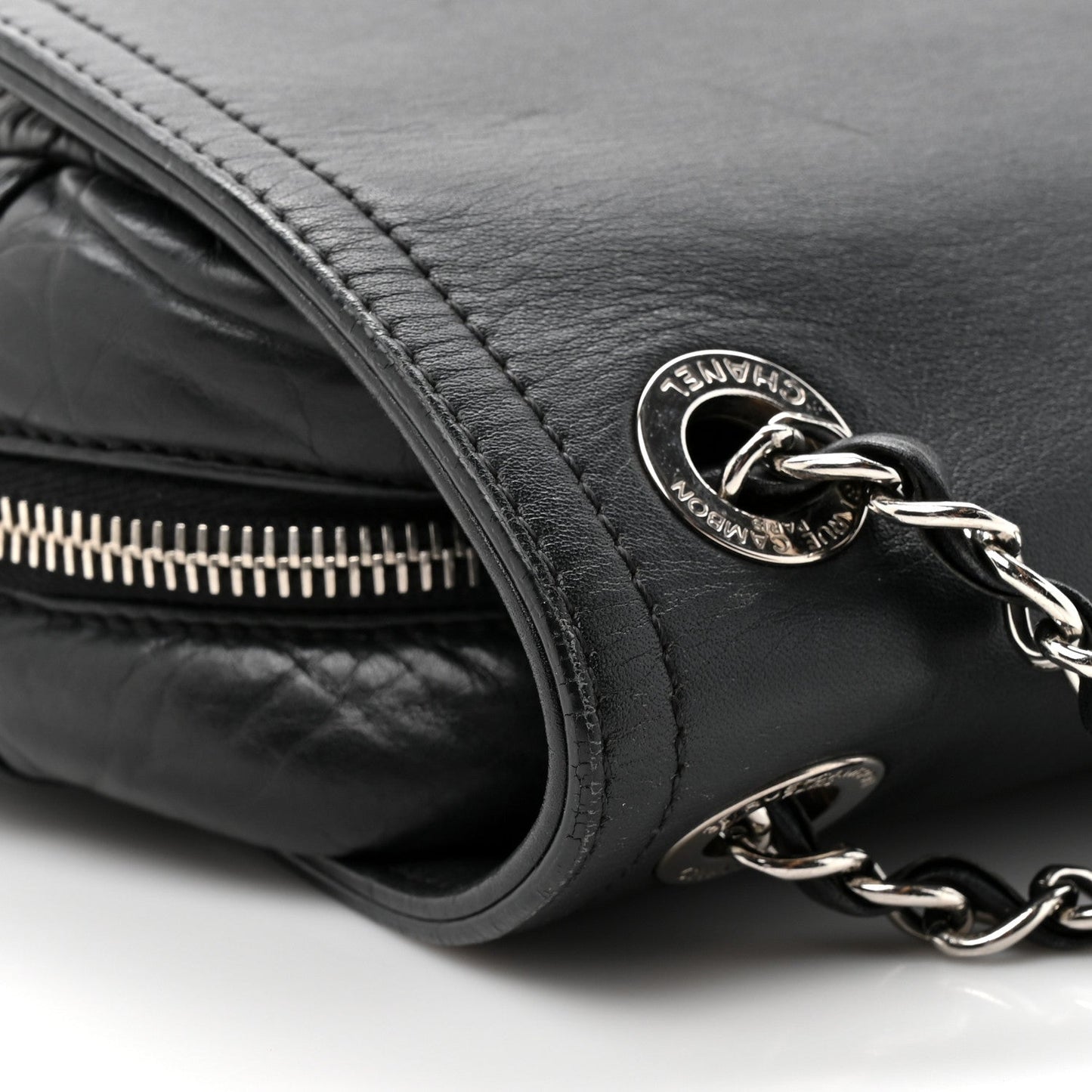 Aged Calfskin Quilted Easy Zip Flap Bag Black