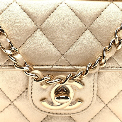 Metallic Lambskin Quilted CC In Love Heart Clutch With Chain Gold