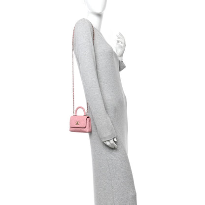 Caviar Quilted Nano Coco Handle Clutch With Chain Pink