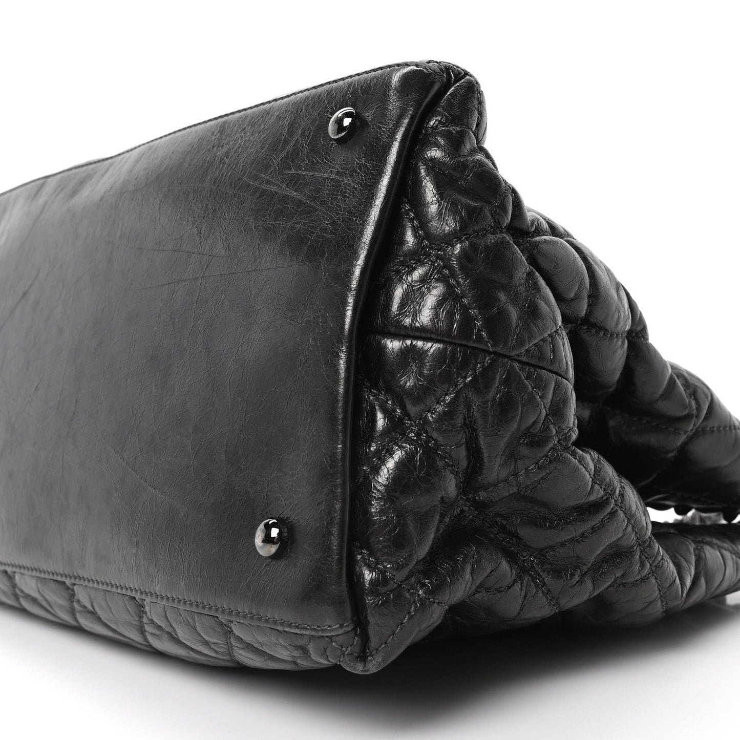 Metallic Aged Calfskin Quilted Small Chain Me Tote Dark Silver