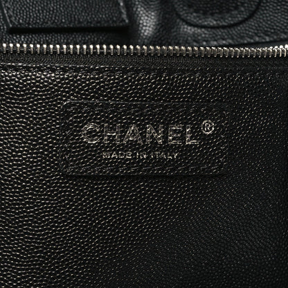 Caviar Stitched Large Lady Coco Shopping Tote Black