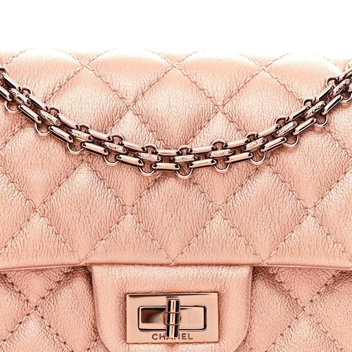 Metallic Grained Calfskin Quilted 2.55 Reissue Mini Flap Copper Pink