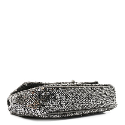 Sequin Medium Single Flap Dark Silver
