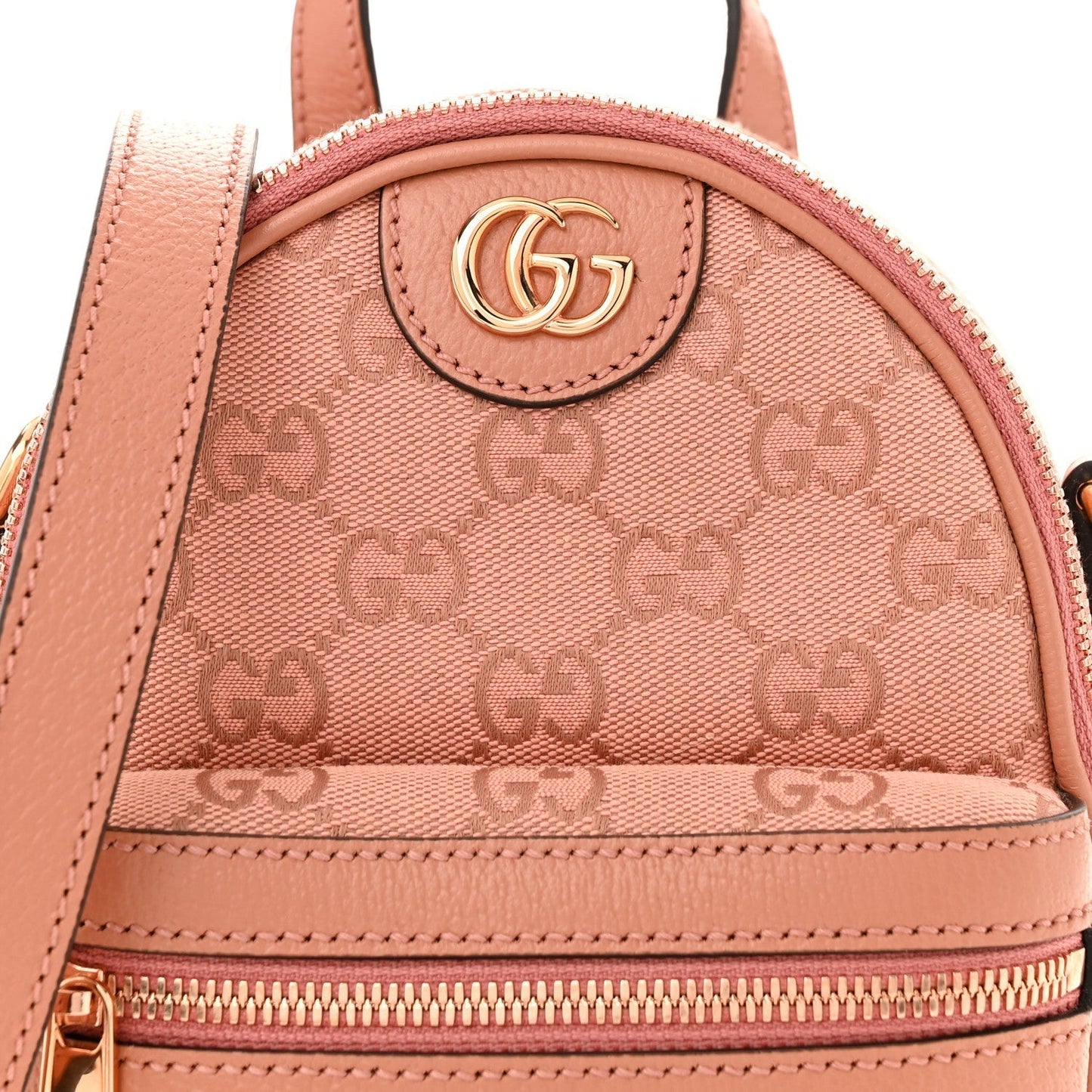 Monogram Textured Dollar Calfskin Mini Ophidia Crossbody  Cloche Rose Pink