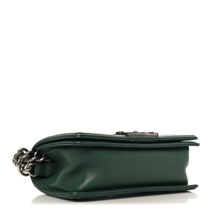 Calfskin Chevron Quilted Small Boy Flap Green