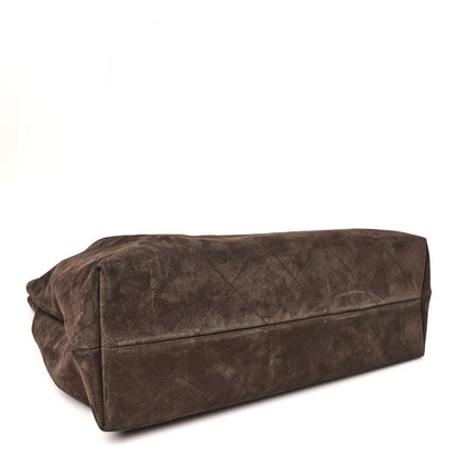 Suede Calfskin Lambskin Quilted Maxi Hobo Dark Brown