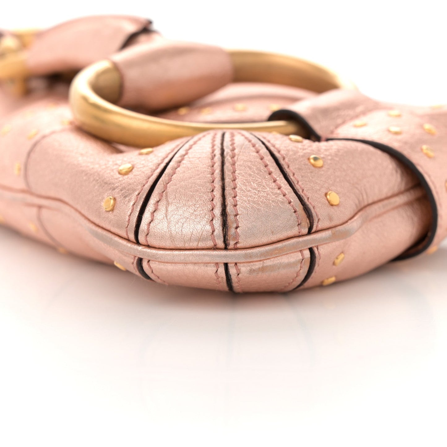 Metallic Calfskin Studded Horsebit Clutch Bag Pink