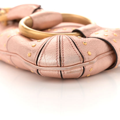 Metallic Calfskin Studded Horsebit Clutch Bag Pink