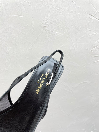 OXALIS SLINGBACK PUMPS 30 IN MESH BLACK LEATHER