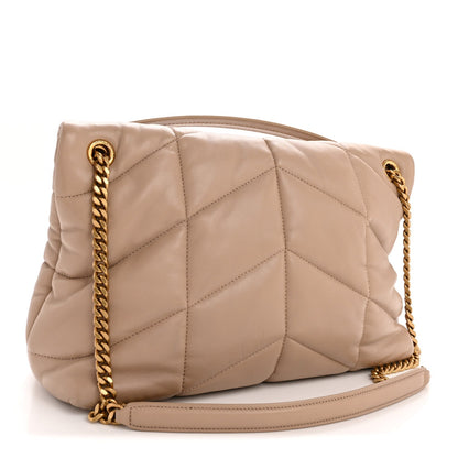 Lambskin Quilted Medium Loulou Puffer Monogram Chain Satchel Dark Beige