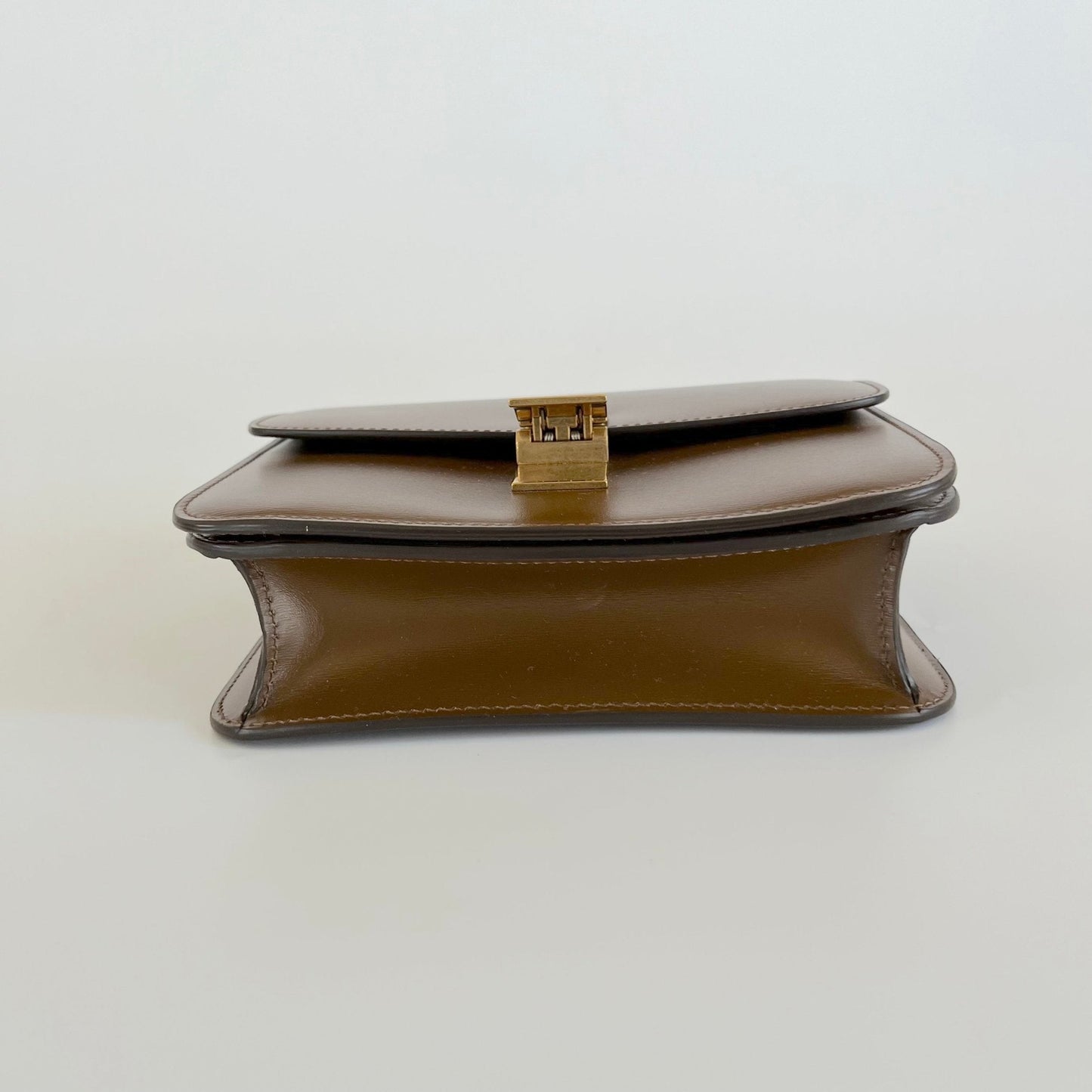 Celine brown leather teen box bag with detachable strap