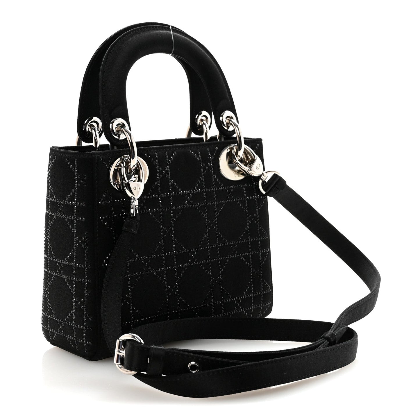 Satin Crystal Cannage Mini Lady Dior Black