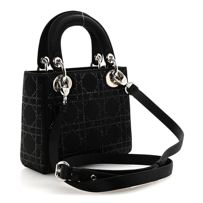 Satin Crystal Cannage Mini Lady Dior Black