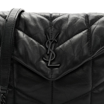 Lambskin Quilted Toy Loulou Puffer Monogram Monochrome Chain Satchel Black