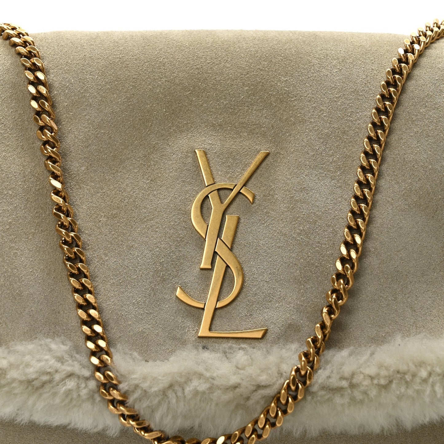 Shearling Calfskin Medium Reversible Monogram Kate Satchel Grey