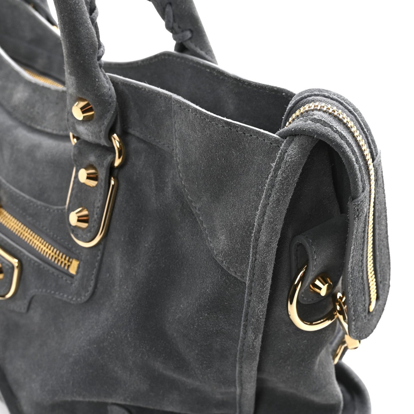 Suede Gold Metallic Edge Hardware City Gris Plomb