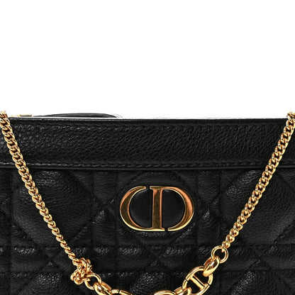 Calfskin Cannage Caro Zipped Pouch With Chain Black