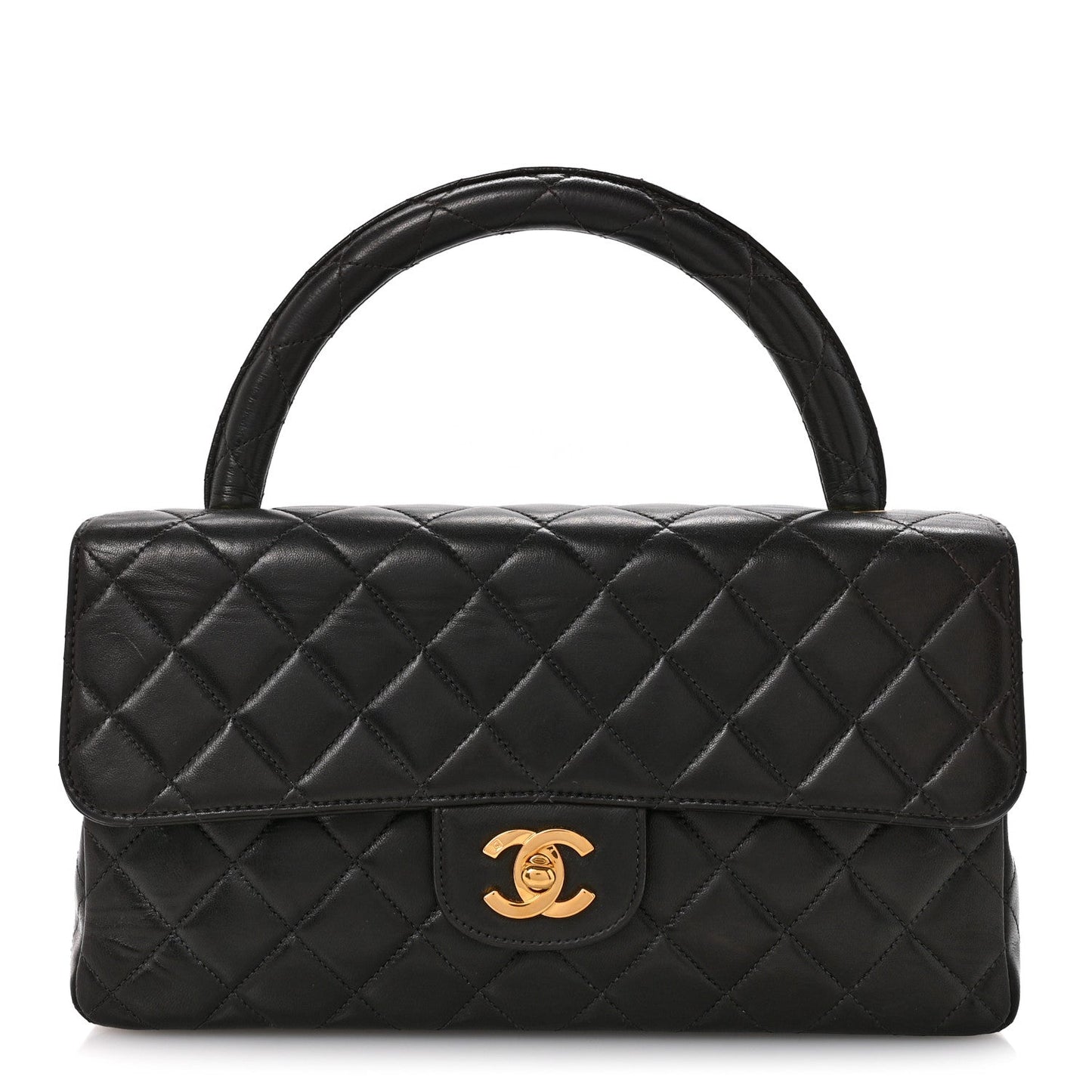 Lambskin Quilted Medium Rectangular Kelly Flap Bag Black