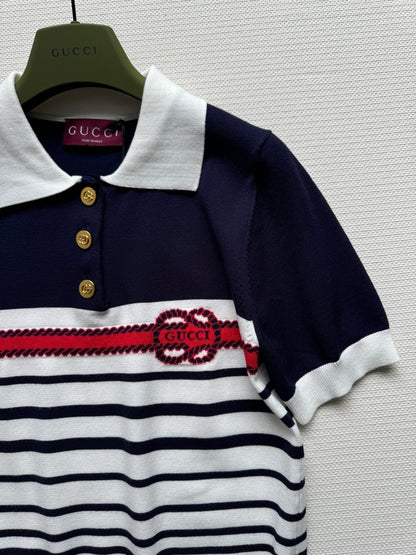 Gucci Striped Polo Knitted Top Cotton